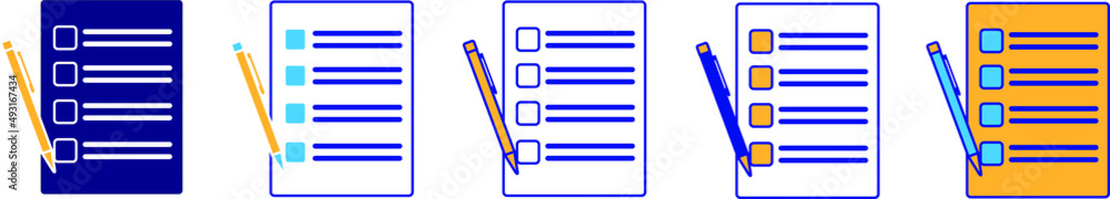 Poster document with pen icon set. form icon set. form icon in different style. outline, line and filled. v