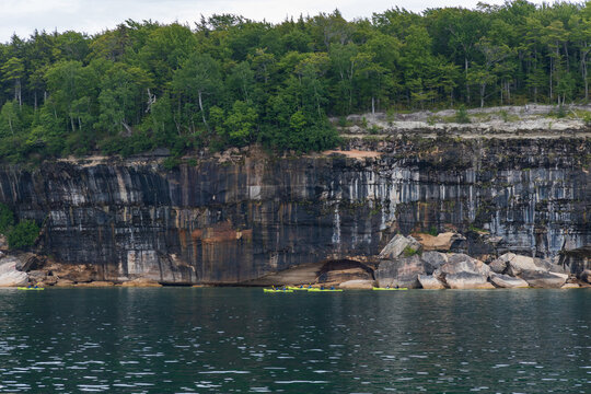 Kayakers on Lake Superior at Pictured Rocks National Lakeshore, Upper Peninsula, Michigan, USA
