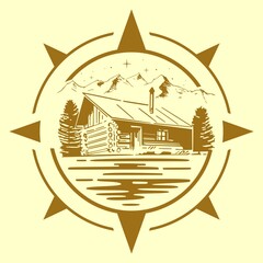 Vector illustration of a house by the river