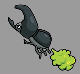 cute rhinoceros beetle fart fly. cartoon animal nature concept Isolated illustration. Flat Style suitable for Sticker Icon Design Premium Logo vector. Mascot Character