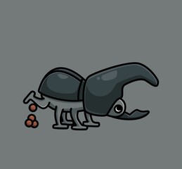 cute rhinoceros beetles poop. cartoon animal nature concept Isolated illustration. Flat Style suitable for Sticker Icon Design Premium Logo vector. Mascot Character