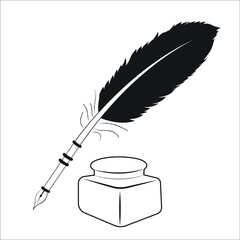 Feather Pen And Ink Bottle Illustration isolated on white background