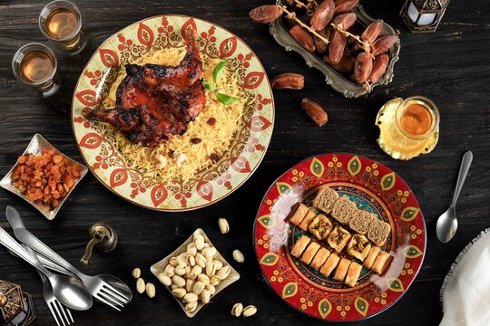 Middle Eastern Traditional Lunch, Also Ramadan Iftar. The Meal Eaten by Muslims After Sunset during Ramadan.