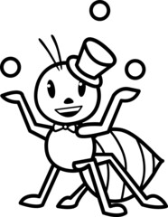 Ant cartoon drawing for coloring book