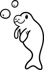 Dugong cartoon drawing for coloring book