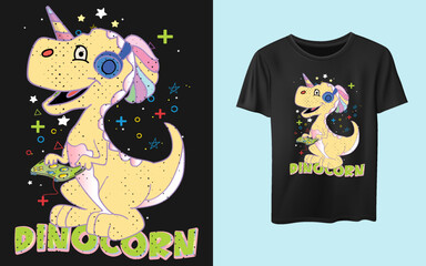 Funny Dinosaur And Unicorn t-shirt design,  Dinocorn graphics, vector