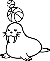 Walrus cartoon drawing for coloring book