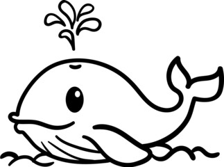 Whale cartoon drawing for coloring book