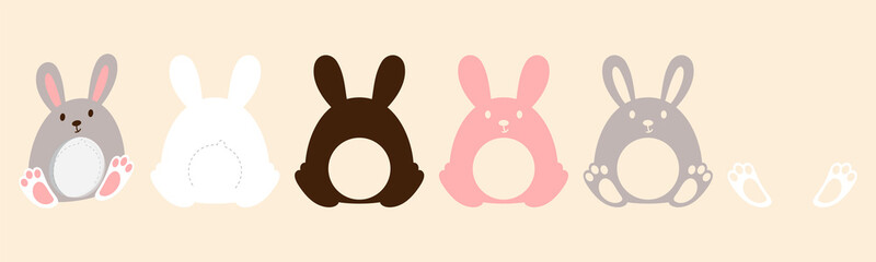 Cute bunny candy ornament. Layered paper decoration treat holder for dome. Hanger for sweets, candies for birthday, baby shower, Easter, Christmas. Print, cut out, glue. Vector stock illustration