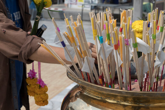 Incense Sticks In A Buddhist Temple, The Common Belief That People Worship Sacred Things For Peace Of Mind