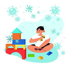Boy Plaing at Home Illustration
