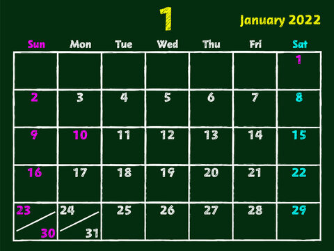 2022年1月黒板カレンダー