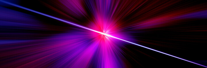 rising of a bright star. bright rays on black background. bright pink rays