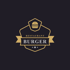 Vintage Retro Badge Ham Beef Patty Burger for Fast Food Restaurant Logo Design Inspiration