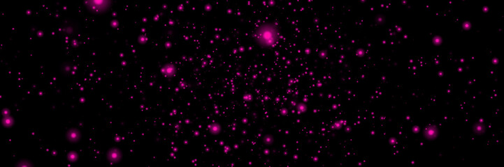 pink flying particles on a black background. dark abstract banner with pink glowing particles