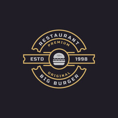 Vintage Retro Badge Ham Beef Patty Burger for Fast Food Restaurant Logo Design Inspiration