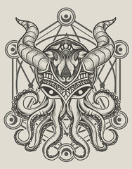 illustration vintage octopus with sacred geometry