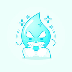 cute water cartoon with angry expression. nose blowing smoke, eyes bulging and teeth grinning. blue and white. suitable for logos, icons, symbols or mascots