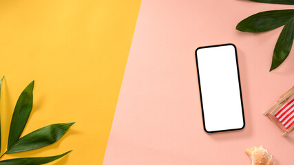 Smartphone mockup and copy space on a colourful background