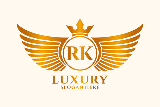 Luxury royal wing Letter RK crest Gold color Logo vector, Victory logo, crest logo, wing logo, vector logo template.