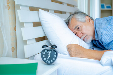sleepless senior man depression problem, unhappy old elderly male lifestyle health care and medical...