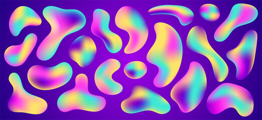 Set of abstract liquid shape. Set isolated liquid elements of holographic chameleon design palette of shimmering colors. Modern abstract pattern, bright colorful paint splash fluid.
