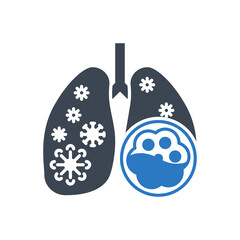 Pneumonia related vector glyph icon. Lungs with alveoli and coronavirus. Pneumonia sign. Isolated on white background. Editable vector illustration