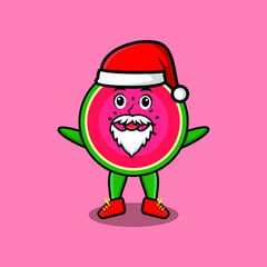 Cute Cartoon mascot character Watermelon santa claus character christmas in modern design style for t-shirt, sticker, logo element