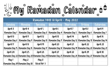 Ramadan 2022 Calendar for Kids