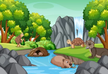 River in the forest with otter and tortoises © blueringmedia