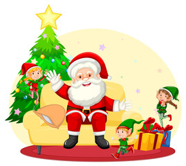 Santa Claus celebrating Christmas with elves