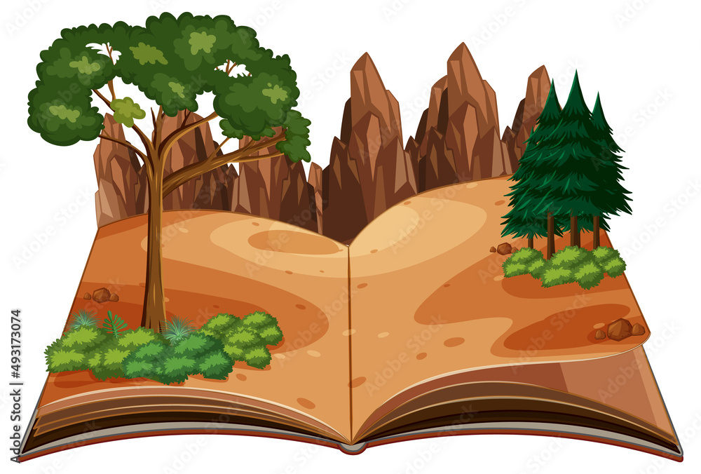 Wall mural Pop up book with outdoor nature scene