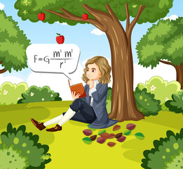 Isaac Newton sitting under apple tree