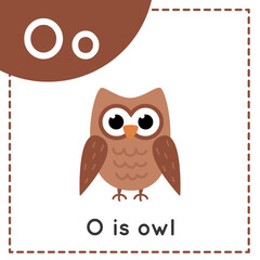 Learning English alphabet for kids. Letter O. Cute cartoon owl.