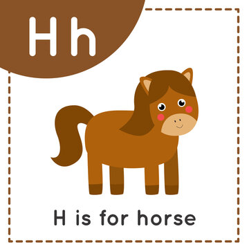 Learning English alphabet for kids. Letter H. Cute cartoon horse.