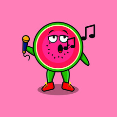 Cute cartoon watermelon singer character holding mic in 3d modern style design