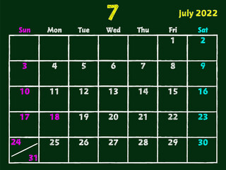 2022年7月黒板カレンダー