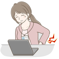 パソコン作業で腰が痛い若い私服女性社員