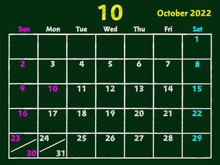 2022年10月黒板カレンダー