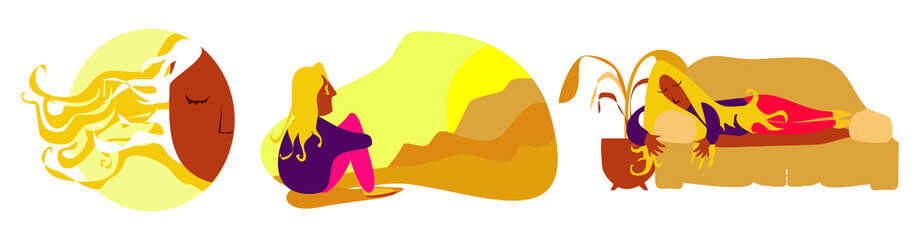 Sad young girl expression and pose vector illustration, isolate on white background