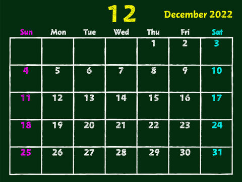 2022年12月黒板カレンダー