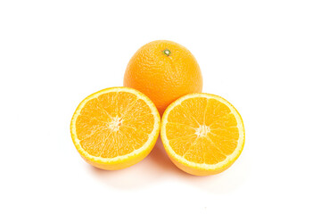 Orange fruit with cut in half isolated on white background.