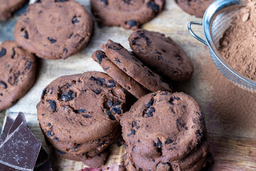 sweet crispy dessert of chocolate cookies with chocolate