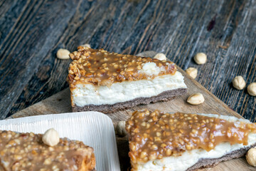 sweet and delicious cake with nuts and caramel