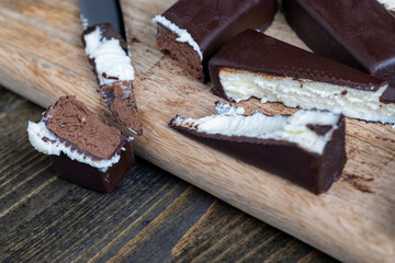 sweet cottage cheese in chocolate glaze