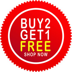 Buy two get one free simple red sales tag vector icon.