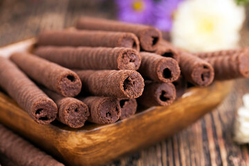 chocolate tubes with chocolate filling