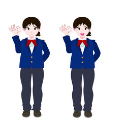 OKサインをするブレザーの女学生