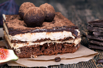 chocolate cake with buttercream , close up