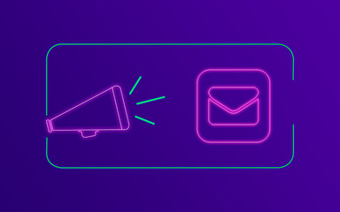 E-mail Messaging Concept with Neon Colors on Purple Gradient Background